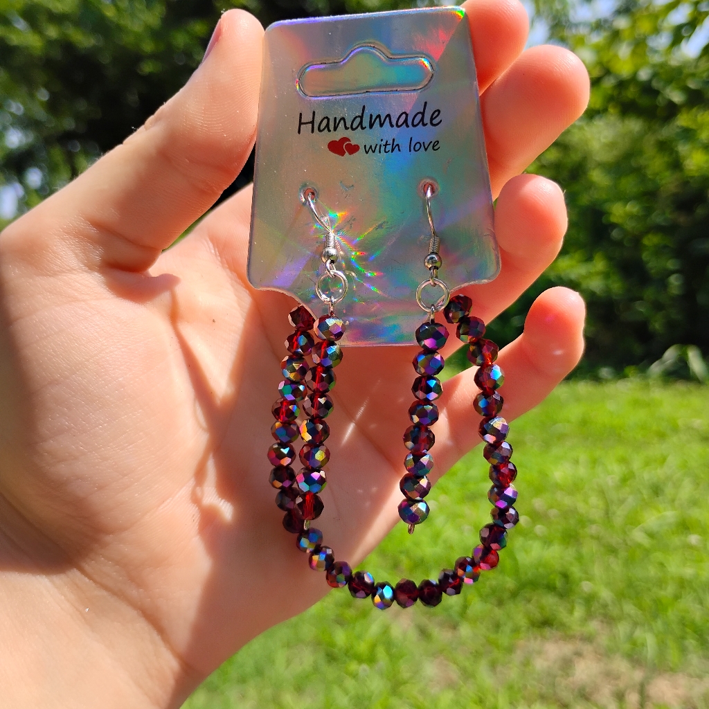 Handmade Pretty, Shiny, Elegant, Beautiful Red Bracelet And Earrings Set